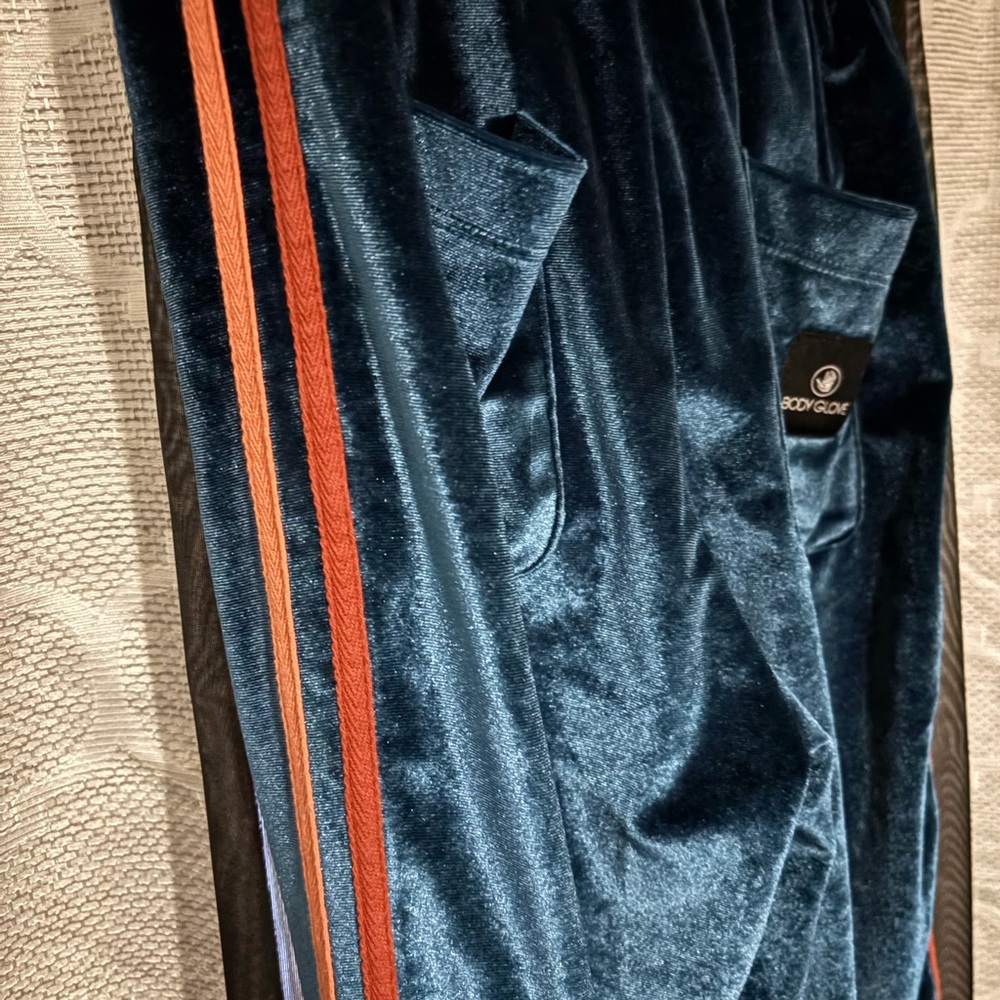 Body Glove Navy Velvet Pants with Orange Stripes